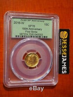 2016 W Mercury Dime Gold Pcgs Sp70 Centennial Coin First Strike Green Label