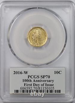 2016-W PCGS 1/10 Gold Mercury Dime Commemorative SP70 FDOI Weinman Signed