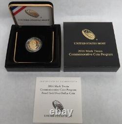 2016 W Proof Gold $5 Mark Twain Proof Commemorative Ogp 16ch