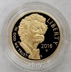 2016 W Proof Gold $5 Mark Twain Proof Commemorative Ogp 16ch