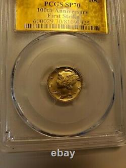 2016-W US Centennial 1/10th oz. 9999 Gold Mercury Dime PCGS SP70 FS Gold label