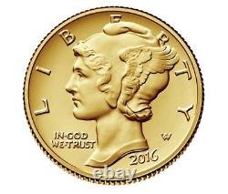 2016 W US Gold Mercury Dime Centennial 1/10 oz Coin with Mint Box & COA