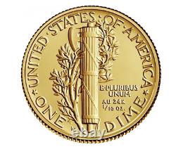 2016 W US Gold Mercury Dime Centennial 1/10 oz Coin with Mint Box & COA