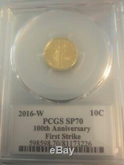 2016-W US Mercury Dime 1/10oz 24kt Gold PCGS SP 70 Centennial First Strike Coin