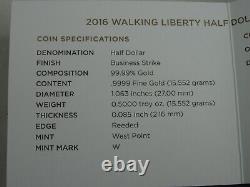 2016-W Walking Liberty Half Dollar 1/2 oz Gold Commemorative Box COA US Mint