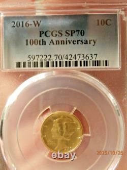 2016-w 100th Anniversary 10 Cent Gold Mercury Dime Pcgs Sp70
