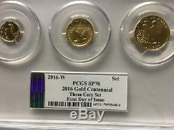 2016-w Pcgs Sp-70 Gold Centennial 3 Coin Set Dime, Quarter, Half In Gold