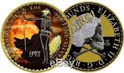 2017 1 Oz Silver ARMAGEDDON NUKE SKELETAL BRITANNIA Coin WITH 24K GOLD GILDED