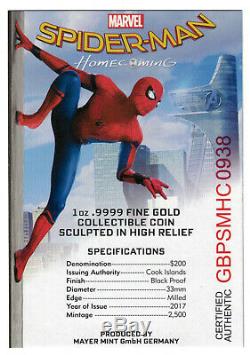 2017 $200 Spider-Man Homecoming 1oz Gold Coin PCGS PR70DCAM FD Stan Lee Signed