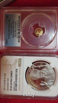 2017 & 2013 Pope Benedict XVI. 999 Gold & Silver CoinsCook Island NGC PR70 PR69