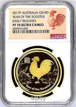 2017 P Australia PROOF GOLD $100 Lunar Year of the ROOSTER NGC PF70 1 oz Coin ER