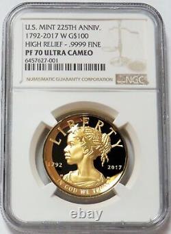 2017 W GOLD US MINT $100 LIBERTY ANNIV HIGH RELIEF 1 oz PROOF COIN NGC PF 70 UC