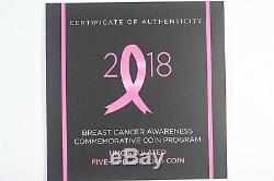 2018W Rose Gold Breast Cancer Awareness Commem Uncirculated $5 Gold Coin withCOA