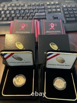 2018 Breast Cancer Awareness Comm. $5 Rose Gold Both Proof And Unc/two Coins