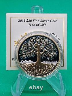 2018 TREE OF LIFE 1OZ Pure Silver Gold-Plated Proof $20 Coin Canada