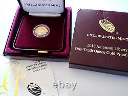 2018-W $10 Proof 1/10 oz Ounce One-Tenth Solid. 9999 Gold American Liberty Coin