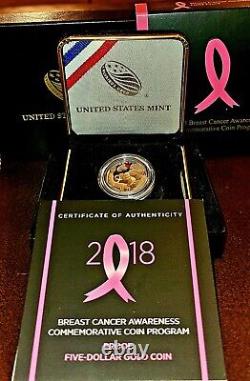2018 W $5 Gold Proof Breast Cancer Awareness Commemorative Coin with OGP & COA