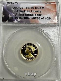 2018-W American Liberty High Relief 1/10 oz Gold Coin $10 ANACS PR70 Deep Cameo