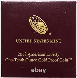 2018-W American Liberty One-Tenth Ounce $10 Gold Proof Coin with Box & COA