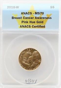 2018 W Breast Cancer Awareness Gold $5 Coin Ms70 Anacs
