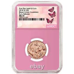2018-W UNC $5 Gold Breast Cancer Awareness NGC MS70 ER Label Pink Core