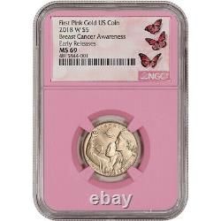 2018-W US Gold $5 Breast Cancer Commemorative BU NGC MS69 Early Releases Pink