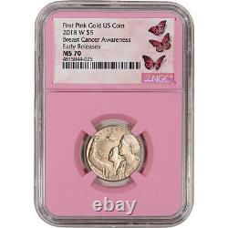 2018-W US Gold $5 Breast Cancer Commemorative BU NGC MS70 Early Releases Pink