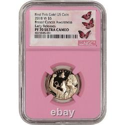 2018-W US Gold $5 Breast Cancer Commemorative Proof NGC PF70 Early Releases Pink