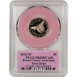2018-W US Gold $5 Breast Cancer Commemorative Proof PCGS PR69 First Strike Pink