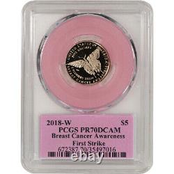 2018-W US Gold $5 Breast Cancer Commemorative Proof PCGS PR70 First Strike Pink