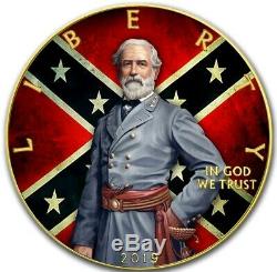 2019 1 Oz Silver $1 GENERAL ROBERT LEE CONFEDERATE FLAG EAGLE Coin, 24K GOLD