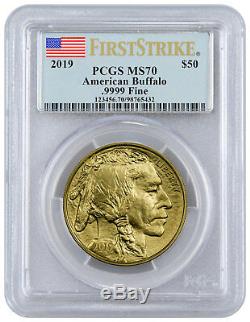 2019 1 oz Gold Buffalo $50 Coin PCGS MS70 FS Flag Label SKU56101