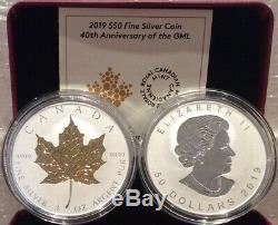 2019 40th Anniversary Gold Maple Leaf GML $50 3OZ Silver Proof Coin Canada
