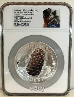 2019 Apollo 11 50th Anniversary Coin PF MS 70 Package First Releases Silver Gold