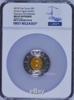 2019 Golden Egypt Treasures of Ancient 2oz Silver Antiqued $2 Coin NGC MS 69 FR