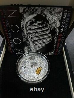 2019 NASA Man on Moon High Relief Domed 2 oz Silver Coin Apollo 11 Gold plated