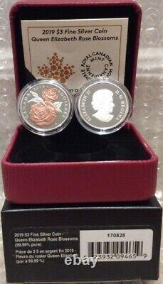 2019 Queen Elizabeth Rose Gold Blossoms $3 Pure Silver Proof Canada Coin