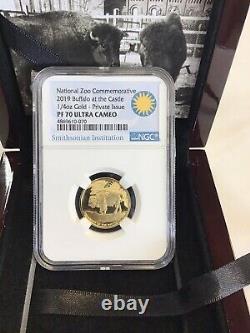 2019 Smithsonian Zoo Buffalo 1/4 oz Gold Medal -Only 250 Minted-Scarce- NGC PF70