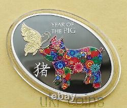 2019 Tanzania Chinese Lunar Year of the Pig Butterfly Silver Colored Gilded Coin