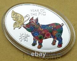 2019 Tanzania Chinese Lunar Year of the Pig Butterfly Silver Colored Gilded Coin