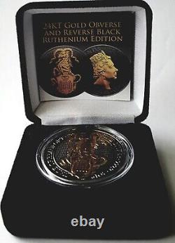 2019 UK 2 oz Silver Queen's Beasts Yale Coin Black Ruthenium & 24K Gold Coated