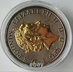 2019 UK 2 oz Silver Queen's Beasts Yale Coin Black Ruthenium & 24K Gold Coated