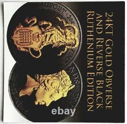 2019 UK 2 oz Silver Queen's Beasts Yale Coin Black Ruthenium & 24K Gold Coated