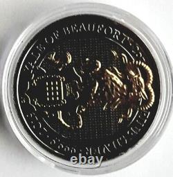 2019 UK 2 oz Silver Queen's Beasts Yale Coin Black Ruthenium & 24K Gold Coated