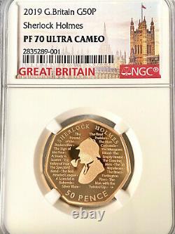 2019 UK Sherlock Holmes 2019 UK 50p 50 Pence Gold Proof Coin NGC PF70 UC WOW