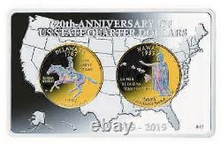 2019 US State Quarter 20th Anniversary 2 oz Silver and Gold Coin Set DE and HI