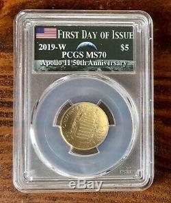 2019-W $5 Gold MS70 Apollo 11 50th Anniversary Coin PCGS FIRST DAY Of ISSUE