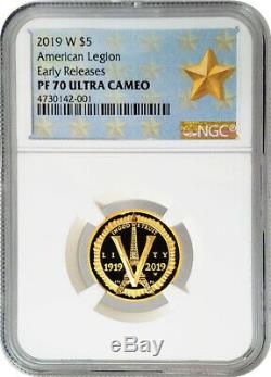 2019-W $5 Proof Gold American Legion 100th Anniversary Coin NGC PF70 UC ER