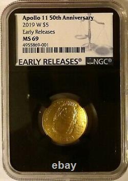2019 W Apollo 11 50th Anniversary $5 Gold Coin, Commemorative NGC MS69