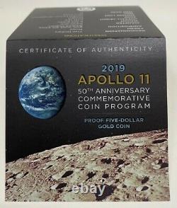 2019 W Apollo 11 50th Anniversary PROOF $5 GOLD Coin West Point US Mint New 19CA